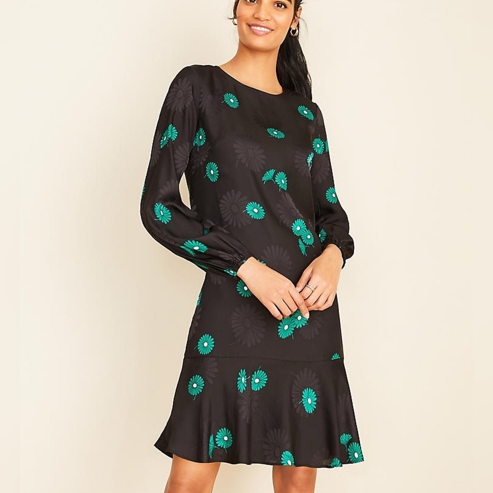 Ann Taylor Floral Long Sleeve Shift Dress Size 0
